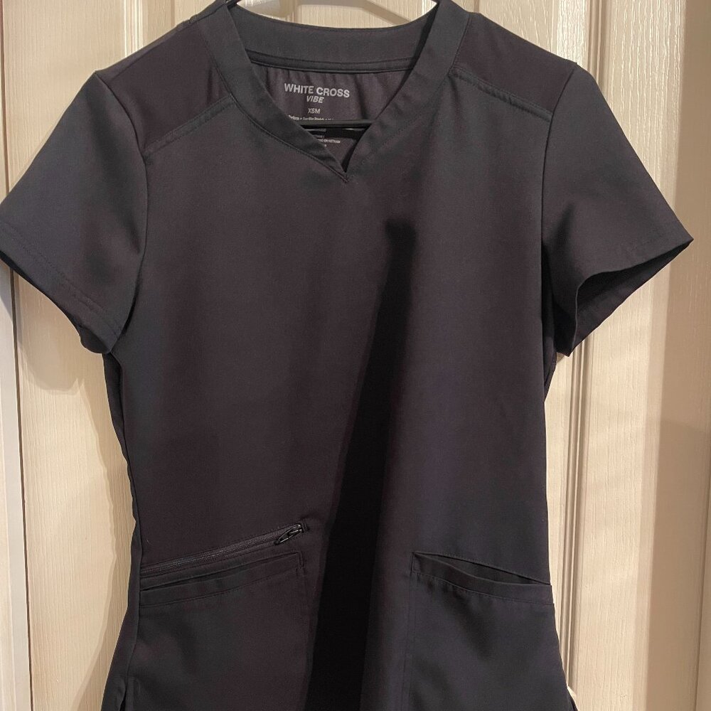 White Cross Scrub Set (pants & top) Black Women's XSM